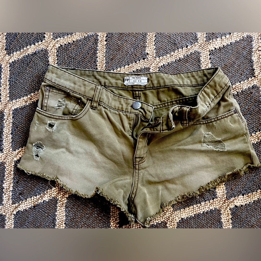 Military Green Free People Denim Shorts